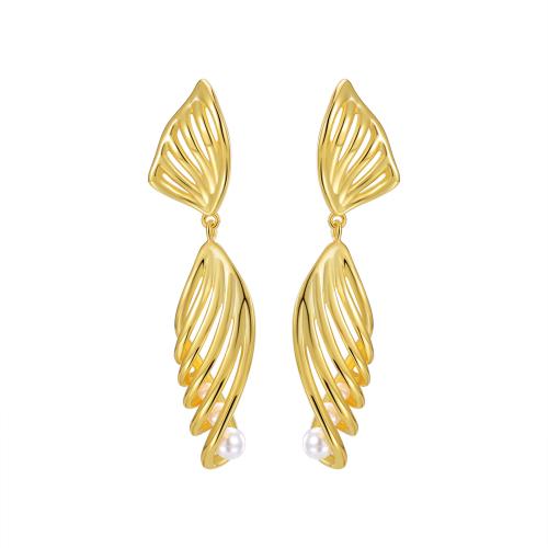 Brass Stud Earring with Plastic Pearl plated for woman Sold By Pair