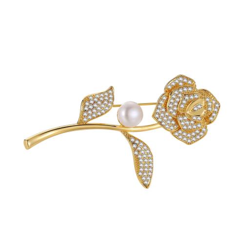 Fashion Brooch Jewelry, Brass, Rose, plated, micro pave cubic zirconia & for woman, more colors for choice, 69x37mm, Sold By Pair