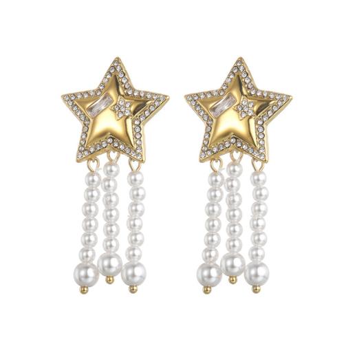 Stainless Steel Stud Earrings, 304 Stainless Steel, with Plastic Pearl, plated, micro pave cubic zirconia & for woman, gold, Sold By Pair