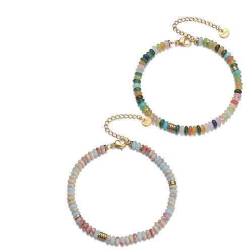 Pulseira de aço titânio, Partículas de aço, with misto de pedras semi-preciosas, banhado, para mulher, Mais cores pare escolha, vendido por PC