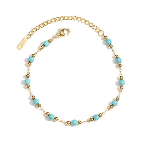 Stainless Steel Jewelry Bracelet, 304 Stainless Steel, with turquoise, plated, for woman, gold, Sold By PC