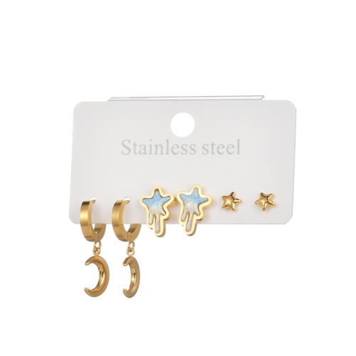 Stainless Steel Drop Earring 304 Stainless Steel with Resin plated three pieces & for woman gold Sold By Set