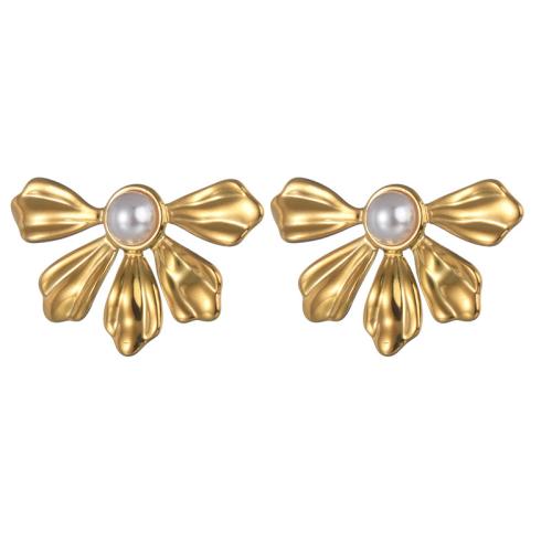 Stainless Steel Stud Earrings 304 Stainless Steel with Plastic Pearl plated for woman Sold By Pair