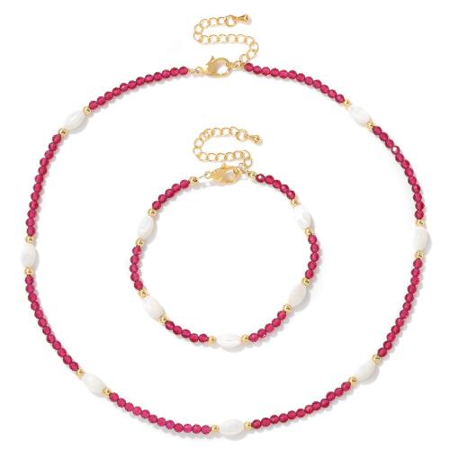 alliage de zinc parure de bijoux, Bracelet & collier, avec cristal & perle de plastique, fait à la main, 2 pièces & pour femme, plus de couleurs à choisir, Vendu par fixé