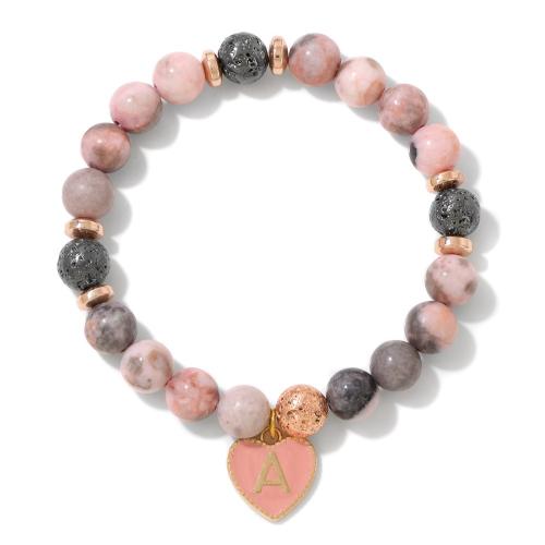 Gemstone Bracelets, Tibetan Style, with Gemstone, handmade, letters are from A to Z & Unisex & different designs for choice & enamel, pink, Sold By PC