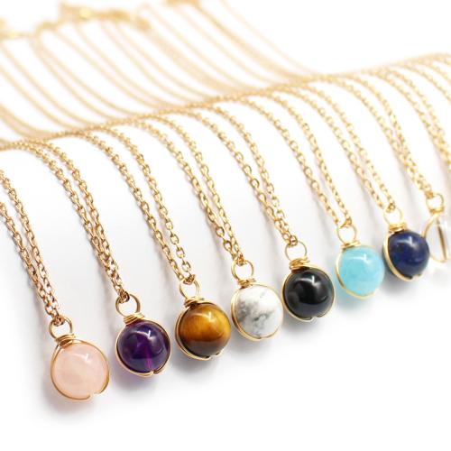 Natural Gemstone Necklace, 304 Stainless Steel, with Gemstone, handmade, different materials for choice & for woman, more colors for choice, Length:Approx 41-50 cm, Sold By PC