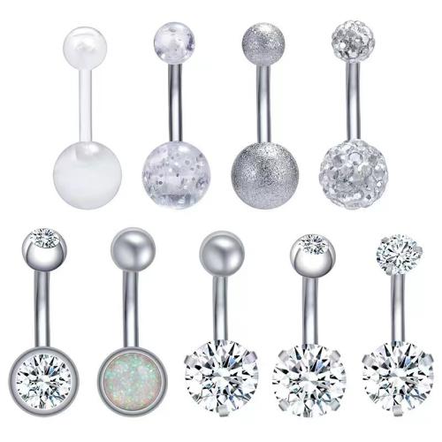 Stainless Steel Belly Ring, 304 Stainless Steel, Unisex & different styles for choice & micro pave cubic zirconia, silver color, Sold By PC