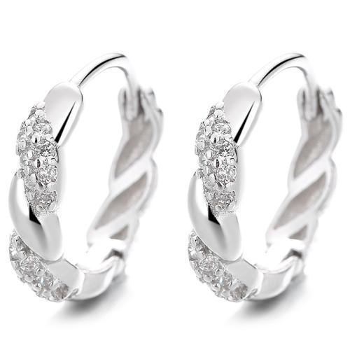 925 Sterling Silver Huggie Hoop Earring, micro pave cubic zirconia & for woman, more colors for choice, 14x12.60mm, Sold By Pair