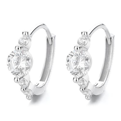 925 Sterling Silver Huggie Hoop Earring micro pave cubic zirconia & for woman Sold By Pair