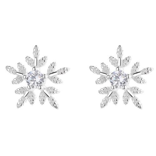 925 Sterling Silver Stud Earring, Snowflake, micro pave cubic zirconia & for woman, more colors for choice, 9.10mm, Sold By Pair