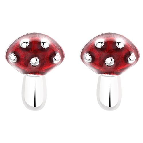 925 Sterling Silver Stud Earring, mushroom, for woman & enamel, more colors for choice, 5x6.50mm, Sold By Pair