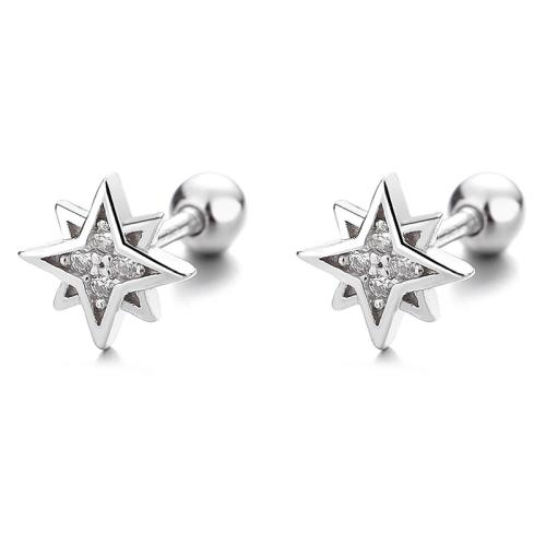 925 Sterling Silver Stud Earring, Eight Point Star, different styles for choice & for woman & with rhinestone, Sold By Pair