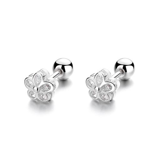 925 Sterling Silver Stud Earring Flower micro pave cubic zirconia & for woman 5.90mm Sold By Pair