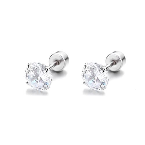 925 Sterling Silver Stud Earring, platinum plated, different size for choice & for woman & with cubic zirconia, Sold By Pair