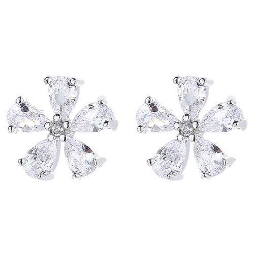 925 Sterling Silver Stud Earring, Flower, different styles for choice & micro pave cubic zirconia & for woman, 7.50mm, Sold By Pair