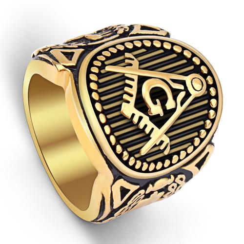 316L Stainless Steel Finger Ring gold color plated freemason jewelry & for man & blacken US Ring .5 Sold By PC