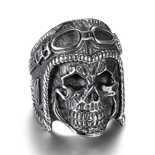 316L Stainless Steel Fingerring, Skull, forskellig størrelse for valg & for mennesket & sværte, oprindelige farve, Størrelse:7-15.5, Solgt af PC