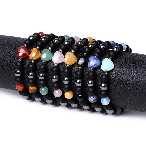 Gemstone Bracelet, Heart, polished, different materials for choice & Unisex, Length:Approx 7.4 Inch, Sold By PC