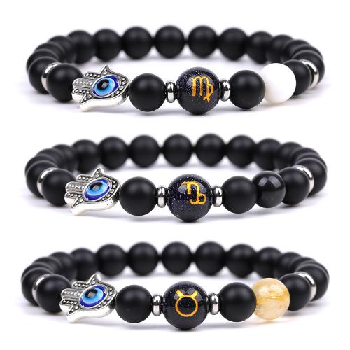 Gemstone Bracelet with Zinc Alloy 12 Signs of the Zodiac polished & Unisex Length Approx 7.3 Inch Sold By PC