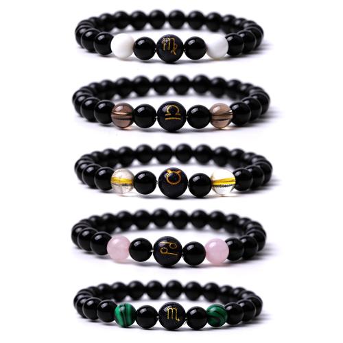 Black Stone Bracelet, 12 Signs of the Zodiac, handmade, different materials for choice & Unisex, Length:Approx 7.3-7.5 Inch, Sold By PC