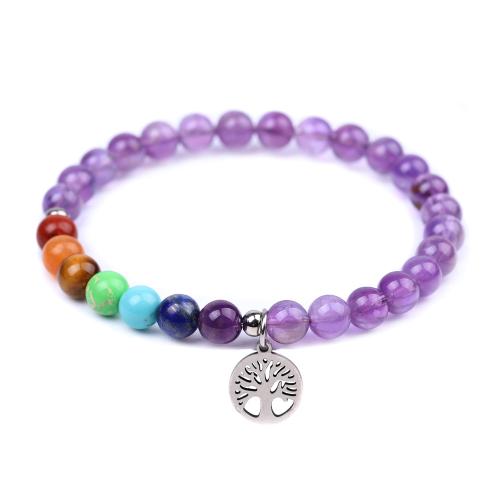 Gemstone Bracelet, with 304 Stainless Steel, Tree, different materials for choice & Unisex & hollow, Length:Approx 7 Inch, Sold By PC