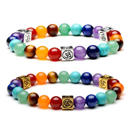 Gemstone Bracelet, with Tibetan Style, fashion jewelry & Unisex, more colors for choice, Length:Approx 7.3 Inch, Sold By PC