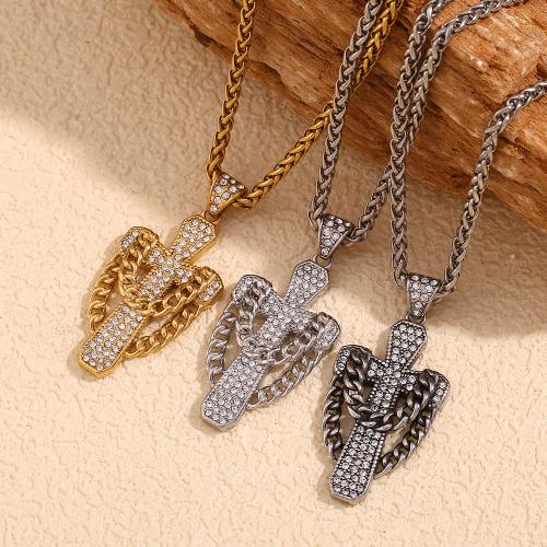 Stainless Steel Jewelry Necklace, 304 Stainless Steel, with 5cm extender chain, fashion jewelry & for man & with rhinestone, more colors for choice, Length:Approx 60 cm, Sold By PC