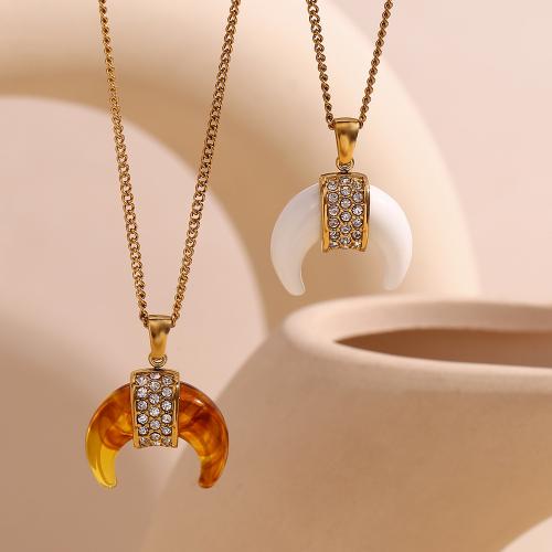 Stainless Steel Jewelry Necklace, 304 Stainless Steel, with Resin, with 5cm extender chain, 18K gold plated, fashion jewelry & for woman & with rhinestone, more colors for choice, Length:Approx 40 cm, Sold By PC