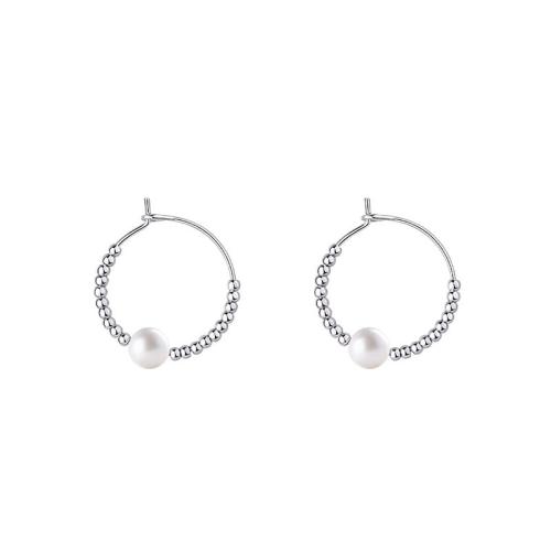 Titanium Steel  Earring, with Plastic Pearl, fashion jewelry & for woman, original color, 30mm, Sold By Pair