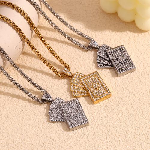 Stainless Steel Jewelry Necklace, 304 Stainless Steel, with 5cm extender chain, fashion jewelry & for man & with rhinestone, more colors for choice, Length:Approx 60 cm, Sold By PC