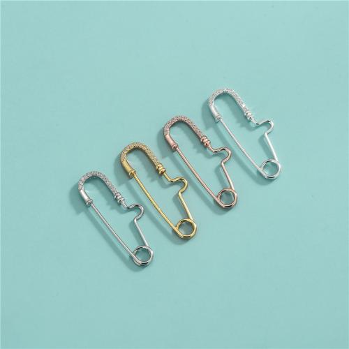 925 Sterling Silver Pins, DIY & micro pave cubic zirconia, mixed colors, 28x8.30mm, Approx 4PCs/Lot, Sold By Lot