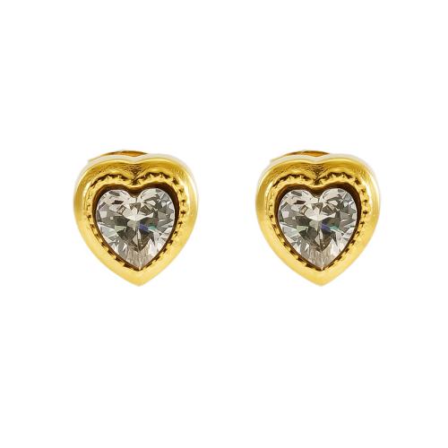 Stainless Steel Stud Earrings, 304 Stainless Steel, Heart, fashion jewelry & for woman & with rhinestone, 10mm, Sold By Pair