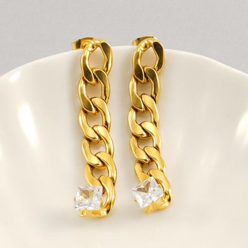 Stainless Steel Stud Earrings, 304 Stainless Steel, fashion jewelry & for woman & with rhinestone, 49x8mm, Sold By Pair