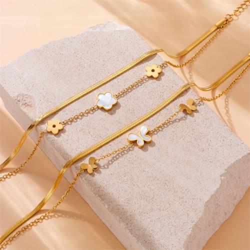 Anklet de acero inoxidable, acero inoxidable 304, con Nácar, con 5cm extender cadena, Joyería & diferentes estilos para la opción & para mujer, dorado, Vendido para aproximado 21 cm Sarta