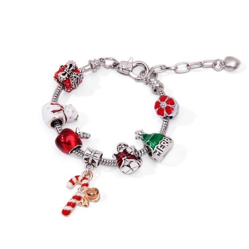 Pulseiras do  Natal, liga de zinco, with 3cm extender chain, cromado de cor prateada, Design de Natal & joias de moda & para mulher & esmalte, níquel, chumbo e cádmio livre, comprimento Aprox 16 cm, vendido por PC