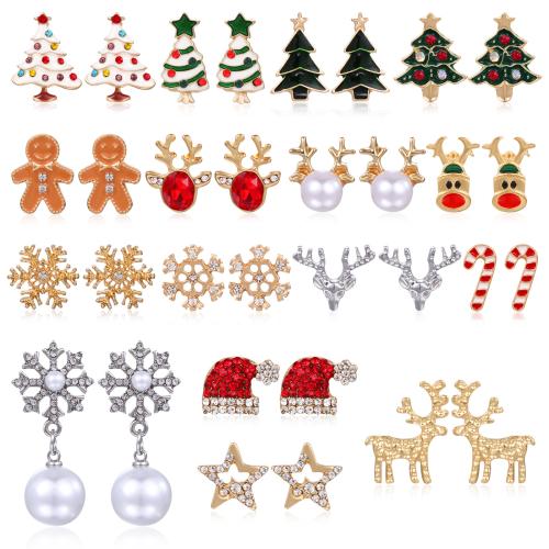 Christmas Earrings Zinc Alloy with Plastic Pearl plated & Christmas Design & for woman & enamel & with rhinestone nickel lead & cadmium free Sold By Pair