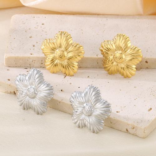 Stainless Steel Stud Earrings 304 Stainless Steel Flower plated fashion jewelry 24mm Sold By Pair