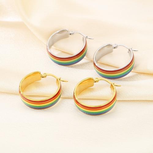 Stainless Steel Stud Earrings, 304 Stainless Steel, plated, fashion jewelry & enamel, more colors for choice, 24x8mm, Sold By Pair