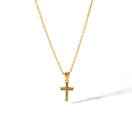 Titanium Steel Necklace with 5cm extender chain Cross gold color plated fashion jewelry golden Length 45 cm Sold By PC