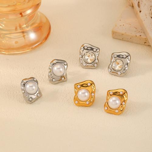 Titanium Steel  Earring with Plastic Pearl plated fashion jewelry Sold By Pair