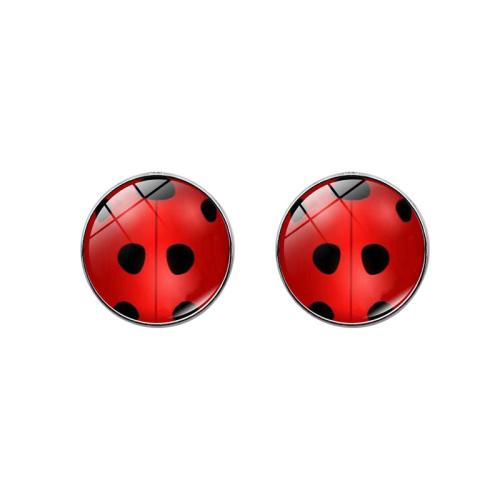 Tibetan Style Stud Earring, Ladybug, plated, fashion jewelry & enamel, red, nickel, lead & cadmium free, 16x16mm, Sold By Pair