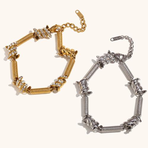 Stainless Steel Jewelry Bracelet, 304 Stainless Steel, with 5cm extender chain, plated, fashion jewelry & for woman & with rhinestone, more colors for choice, Length:20 cm, Sold By PC