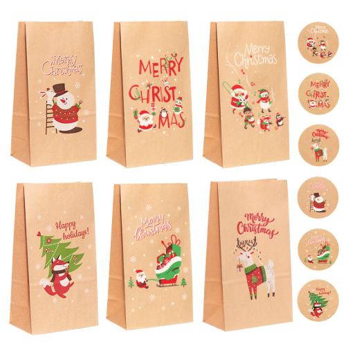 Kraftpapier Christmas Gift Bag, Drucken, Weihnachts-Design & verschiedene Stile für Wahl, 24PCs/Tasche, verkauft von Tasche