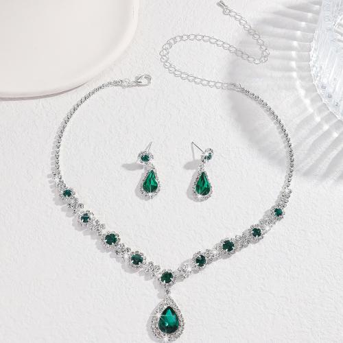 Tibetan Style Jewelry Sets, Stud Earring & necklace, with Crystal, plated, 2 pieces & for woman & with rhinestone, more colors for choice, Sold By Set