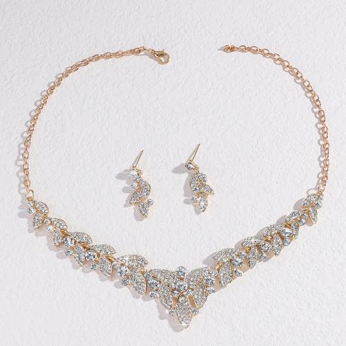 Zinc Alloy Jewelry Sets Stud Earring & necklace spinning loom tool plated 2 pieces & for woman & with rhinestone Sold By Set