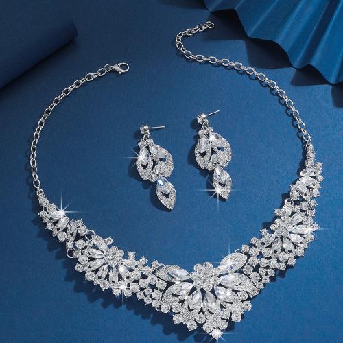 Tibetan Style Jewelry Sets, Stud Earring & necklace spinning loom tool, plated, 2 pieces & for woman & with rhinestone, more colors for choice, Sold By Set