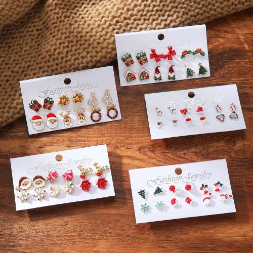 Christmas Earrings, Tibetan Style, plated, 6 pieces & Christmas Design & different styles for choice & for woman, Sold By Set