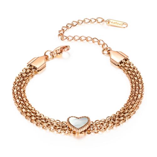 Stainless Steel Jewelry Bracelet, 304 Stainless Steel, with Pearl Oyster, with 50mm extender chain, plated, fashion jewelry & multilayer & for woman, more colors for choice, Length:165 mm, Sold By PC