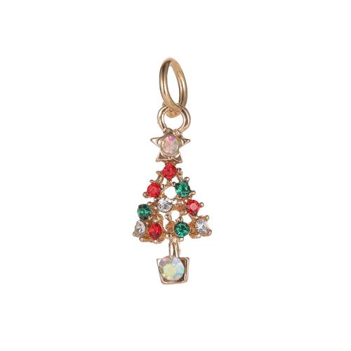 alliage de zinc Pendentif, arbre de noël, Placage, Conception de Noël & DIY & avec strass, 32x12mm, Vendu par PC