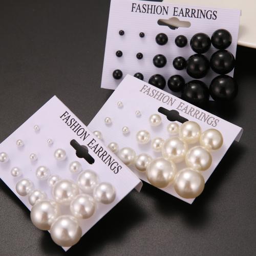 Plastic Pearl Stud Earring Set, with Tibetan Style, 9 pieces & fashion jewelry & for woman, more colors for choice, Sold By Set